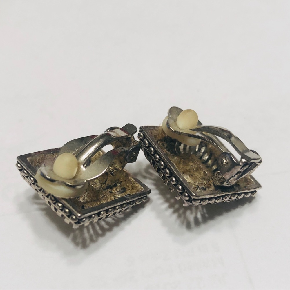 Clip-Ons: Gold & Silver Square Earrings - Picture 8 of 8